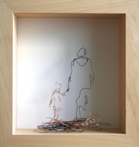 Danny Mooney 'Parent and child' Iron and bronze wire 34.5 x 32.5 x 9 cm framed